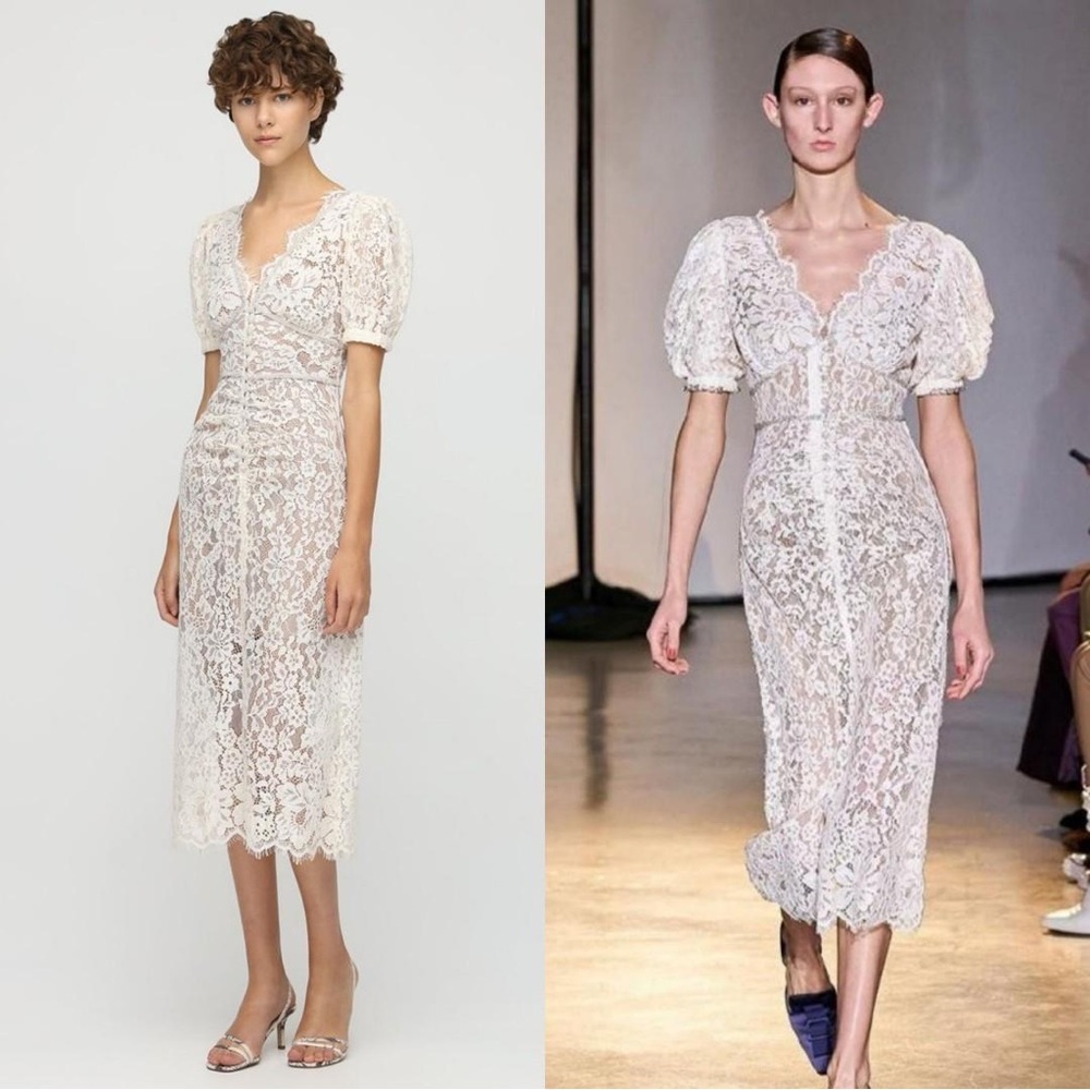 Self-Portrait Ivory Fine Corded Lace Midi Dressp